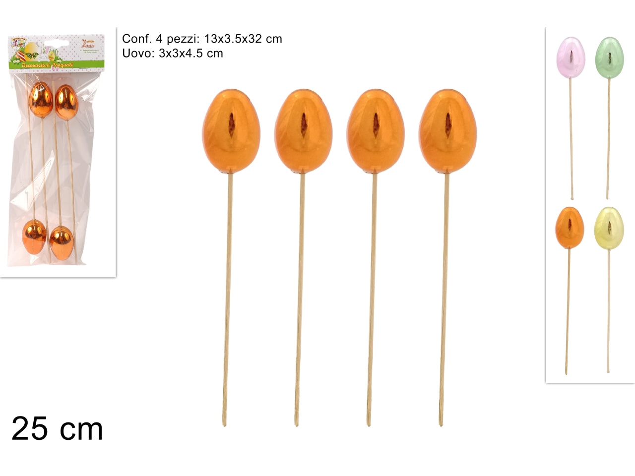 Spilloni uova lucide 26cm set 4p spilloni in 4 colori