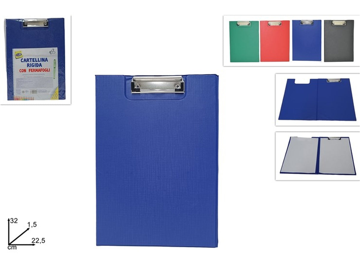Cartellina rigida in plastica con molletta fermafogli A4 - colori assortiti - 22,5x32x1,5 cm