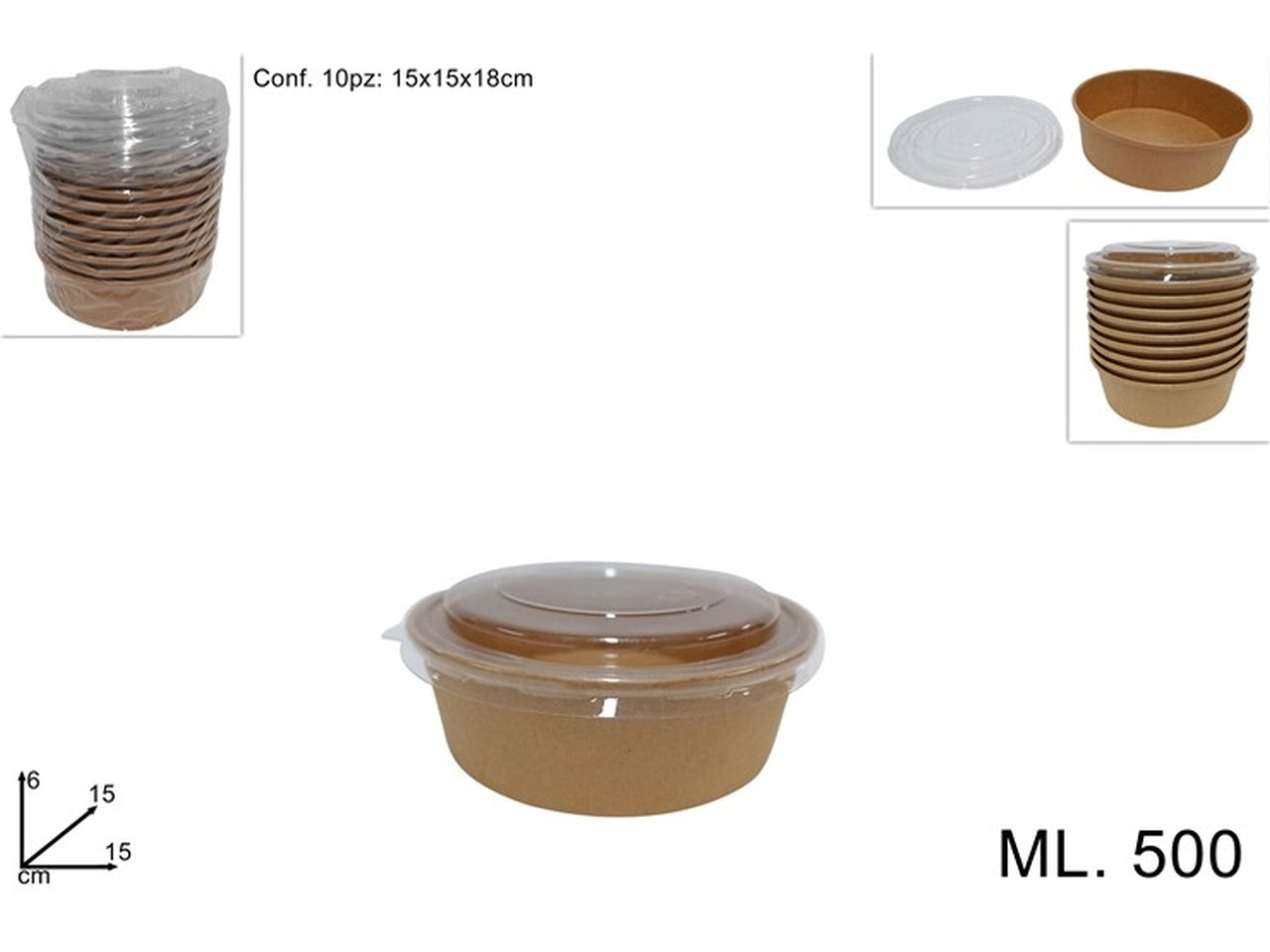 Contenitori 500ml monouso con coperchio set da 10 pezzi