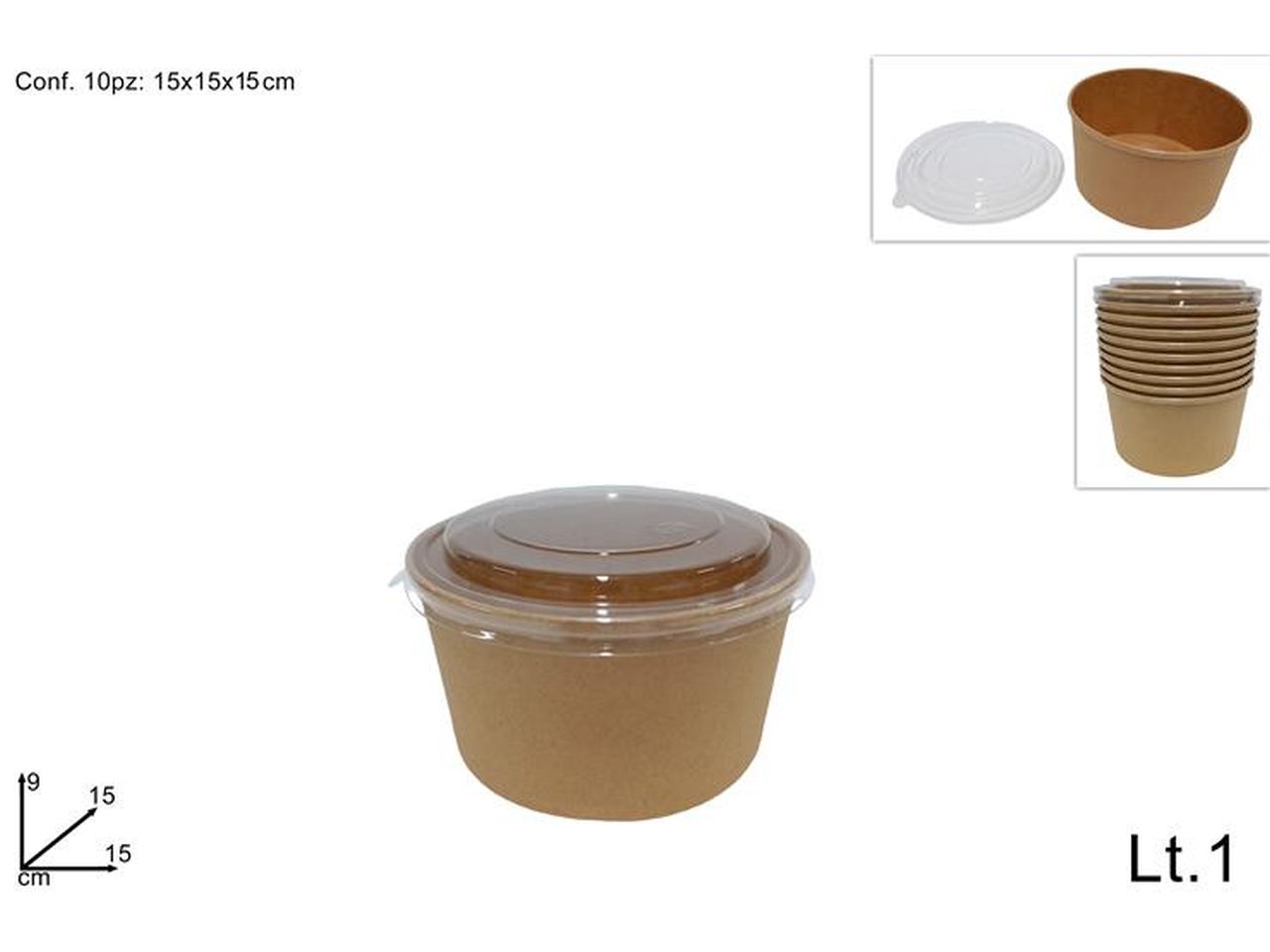 Contenitori 1000ml monouso con coperchio. set da 10 pezzi