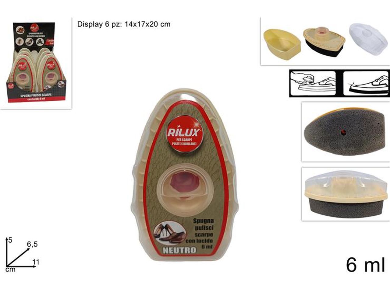Pulisci scarpe spugna con lucido 6ml neutro con silicone