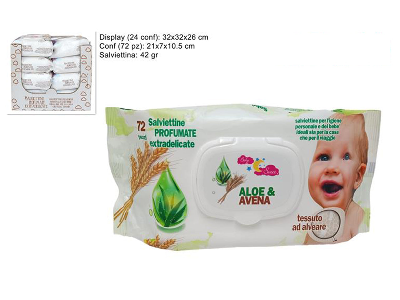 Salviettine detergenti 72pz 42gr aloe e avena ys-sj1520/aloe+oat ç