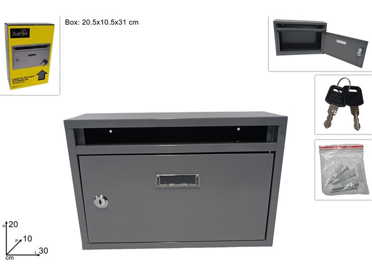Cassetta per posta rettangolare 30x20x10cm grigio