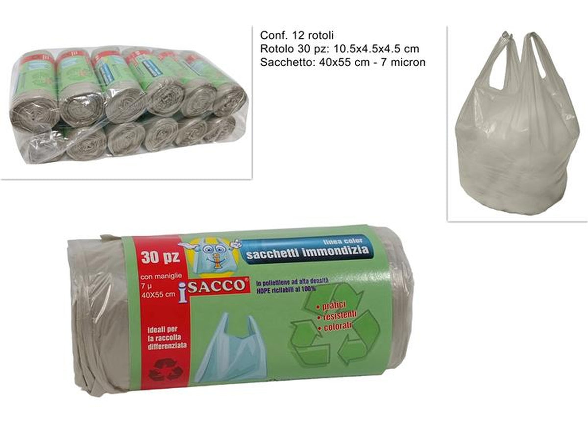 Sacchetti rifiuti con maniglie 40x55cm beige - il rotolo è composto da 30 sacchetti