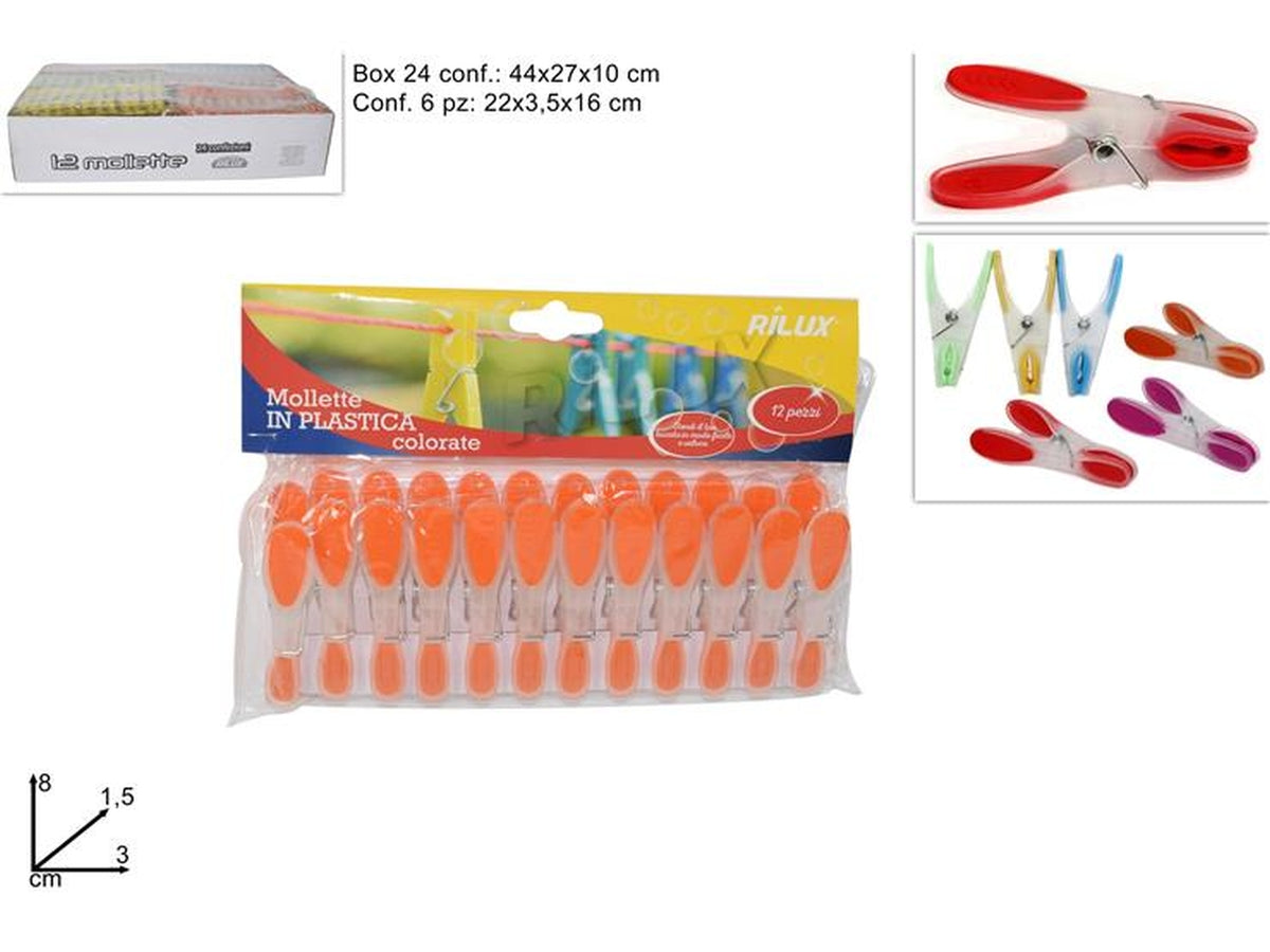 Set di 12 mollette in plastica per bucato assortite - Due Esse