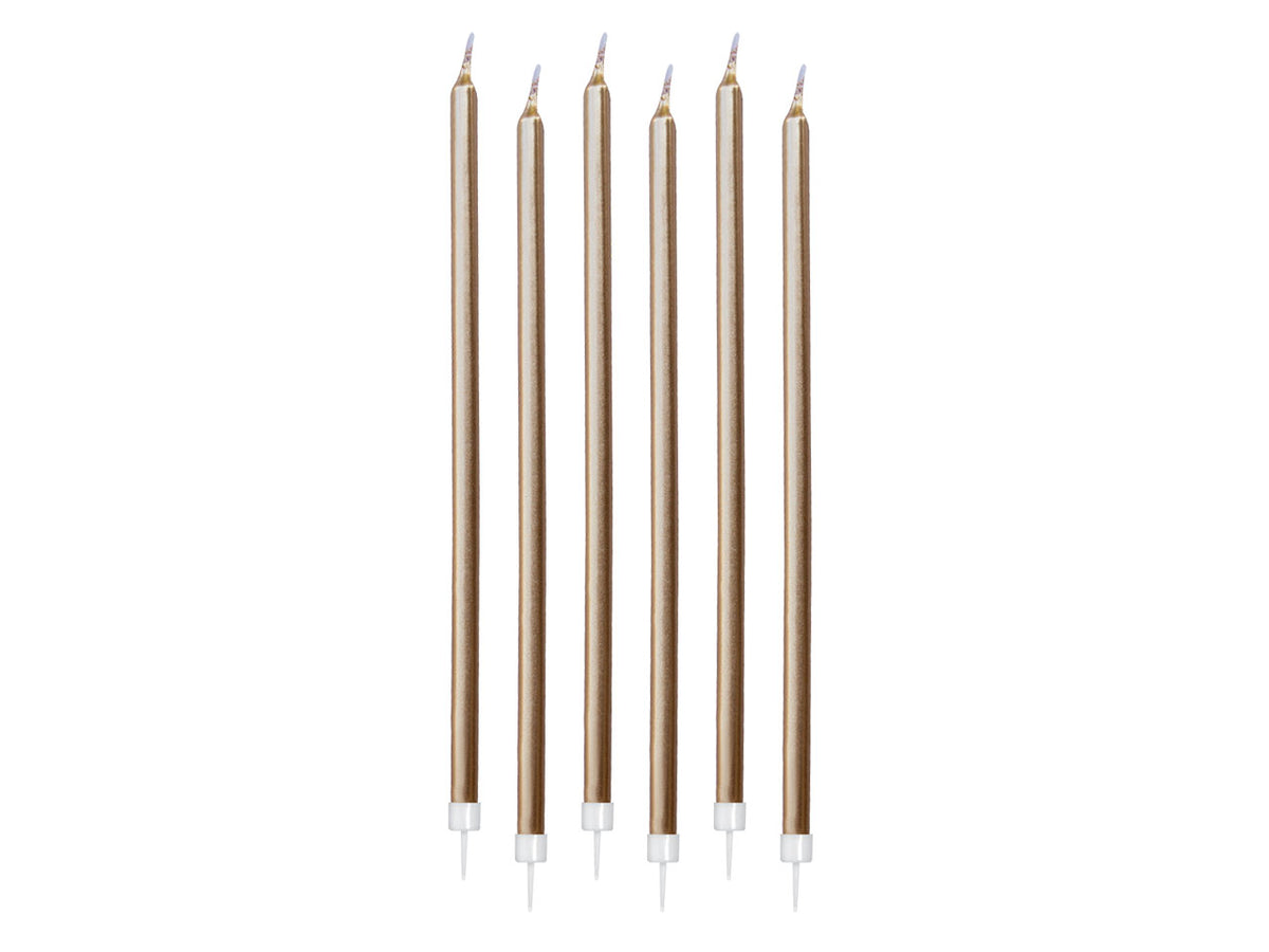 Candeline matite metal oro 15cm + supporto set da 6 candeline