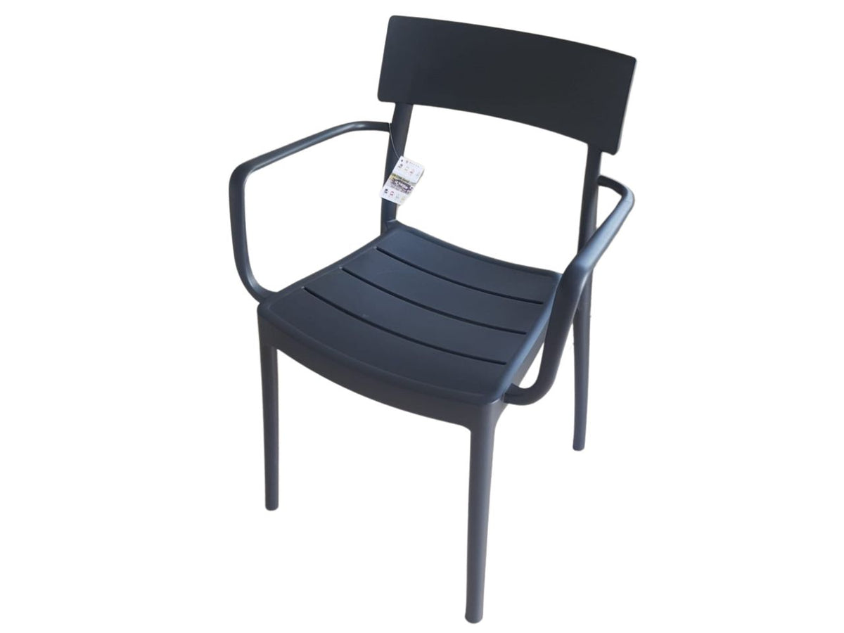 Sedia da esterno antracite in plastica con braccioli impilabile Roma Doghe, Made in Italy, 80x49x49 cm - Pas $