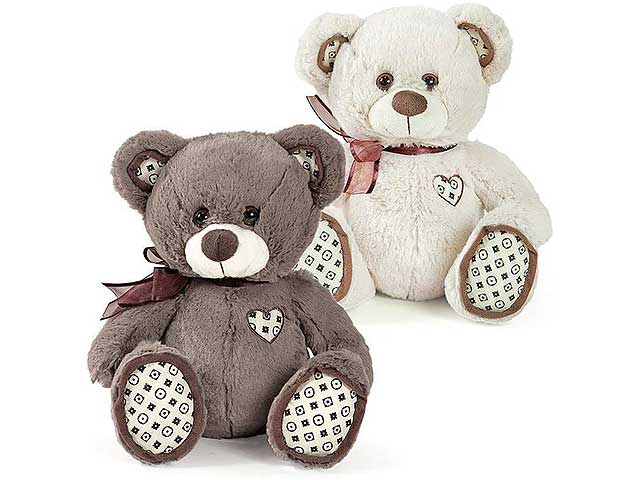 Peluche Orso seduto 25cm con ricamo su cuore e zampe in due colori