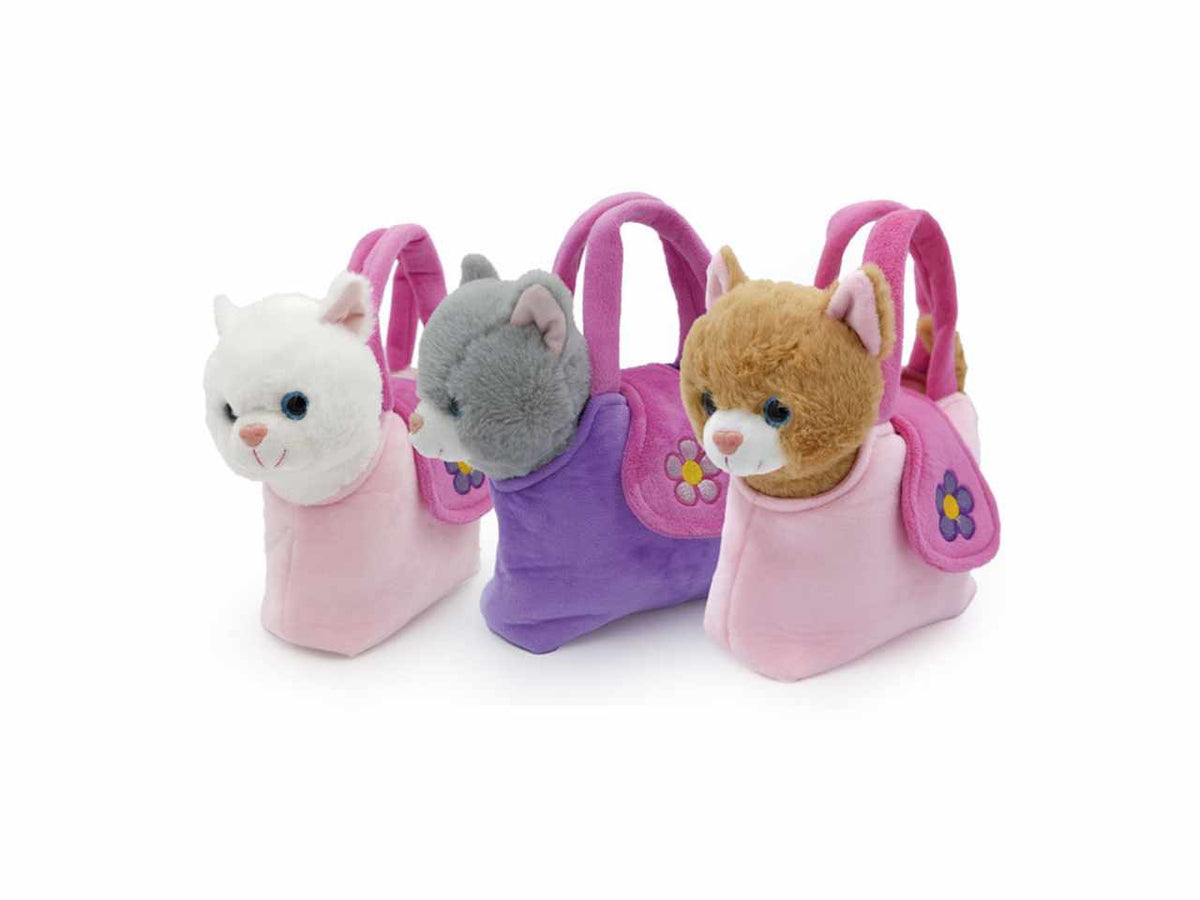 Gatto 25cm in borsetta 3 colori assortiti