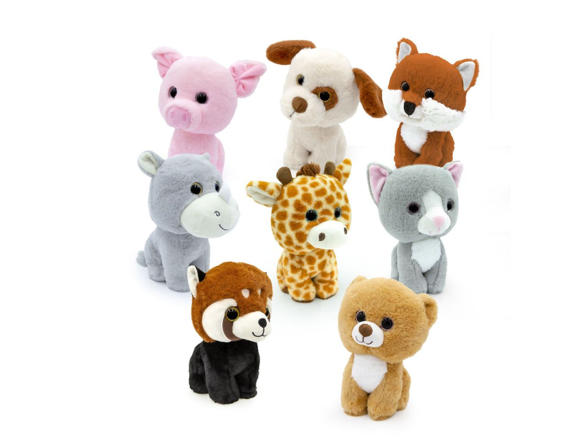 Peluche animale seduto h.25cm con occhioni in 8 assortimenti