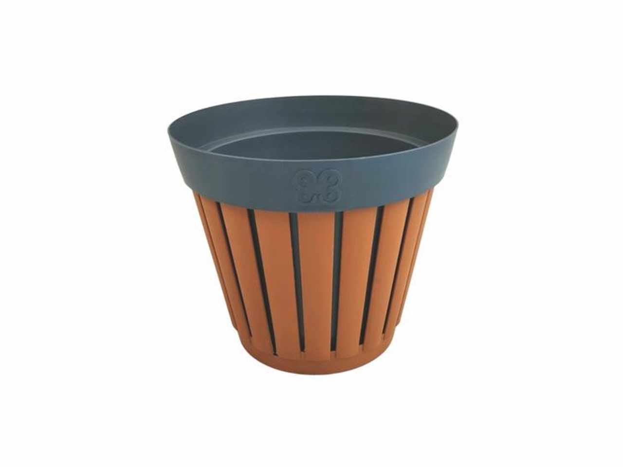 Vaso e coprivaso linea kreta diametro vaso interno 30cm realizzato in plastica riciclata colori terracotta e antracite