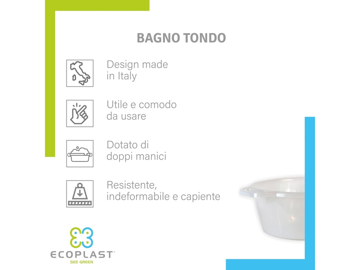 Bacinella bagno per bucato tonda colore neutro diametro 50 cm