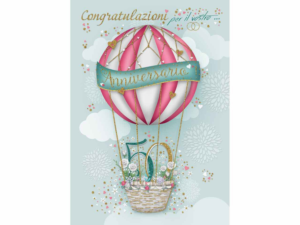 Biglietto auguri felice 50° anniversario con busta bianca