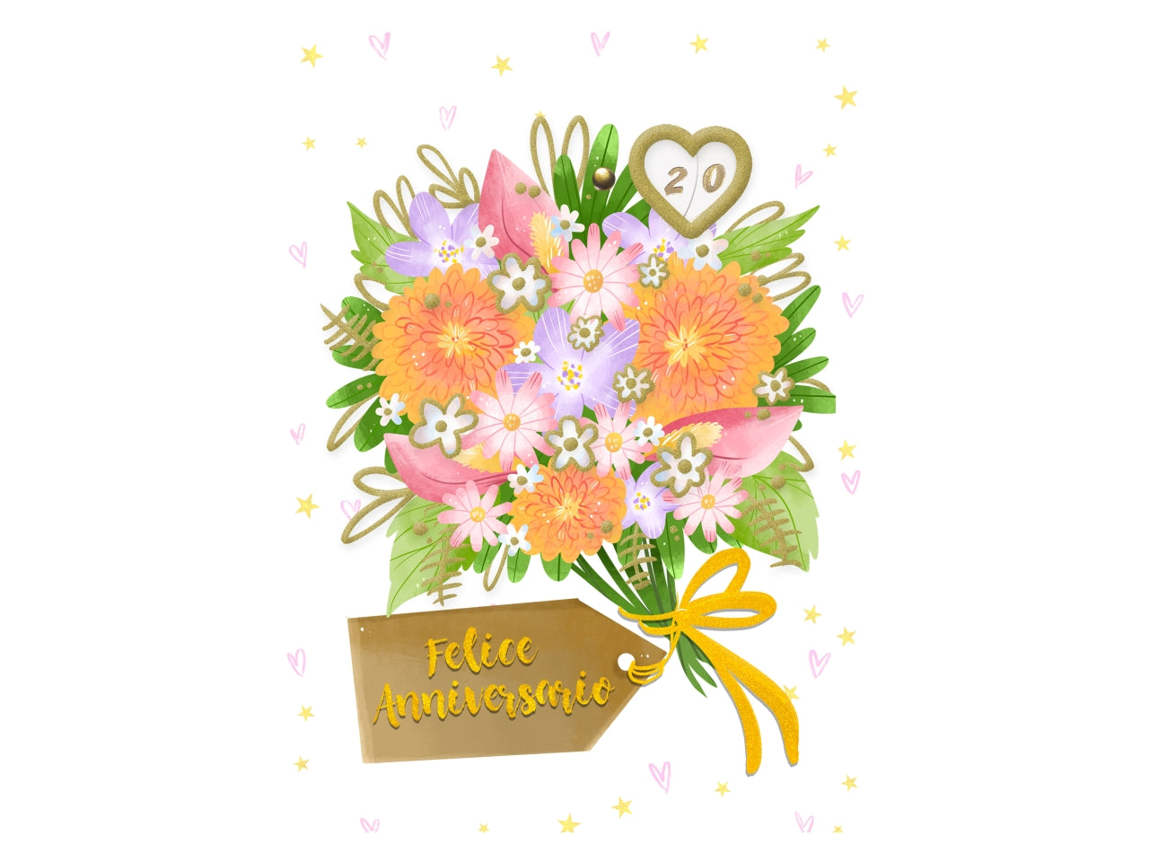 Biglietto auguri anniversario con busta trasparente - carta con dettagli dorati e rotella numerata - 11,5x17 cm