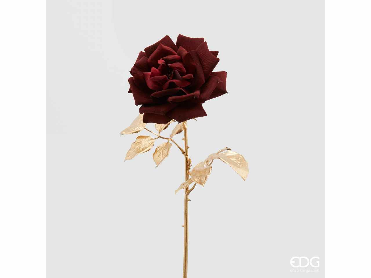 Rosa burgundy con ramo stelo oro h.55cm