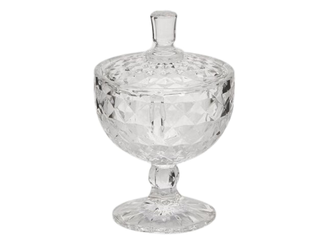 Coppa con coperchio in vetro trasparente stile classico, decorazione diamond a rilievo - 10x15 cm - Enzo De Gasperi