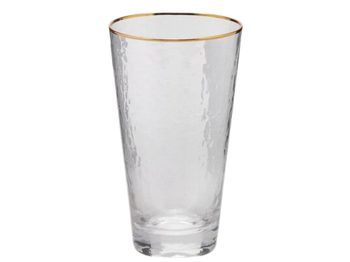 Set da 6 - Bicchiere tumbler alto in vetro ruvido 490ml, art decò con bordo oro - 15cmx8cm - Enzo De Gasperi