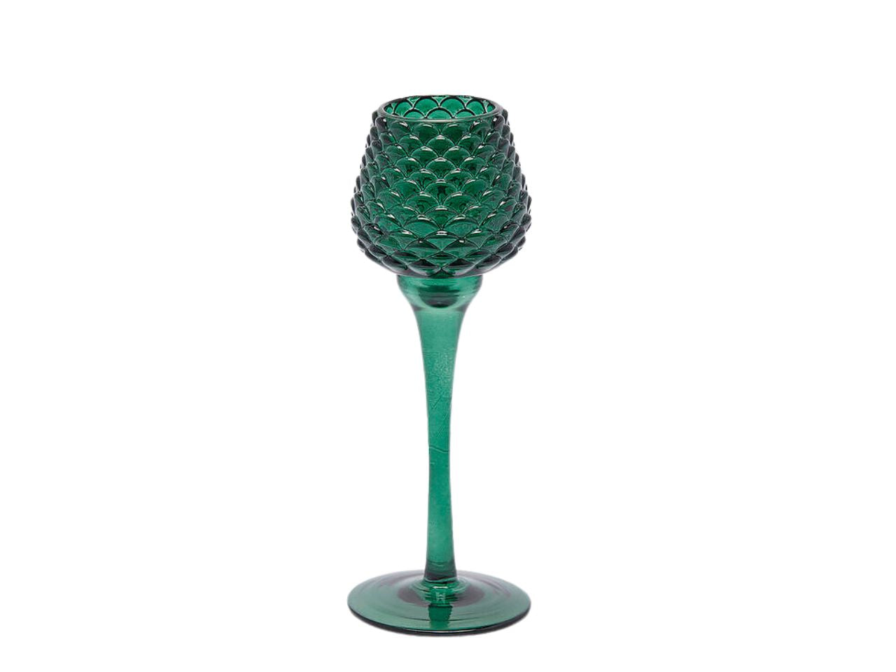 Portacandela a forma di pigna in vetro verde scuro 7,5x21,5 cm - EDG