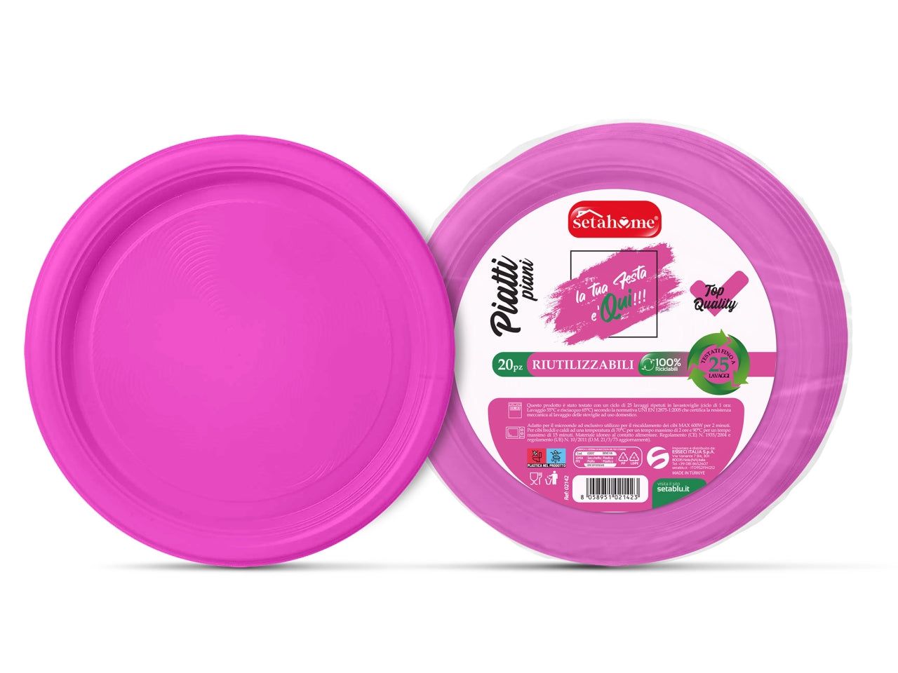 Piatti in plastica piani monouso fucsia riciclabili e riutilizzabili, 20 pezzi - 22 cm - Esseci $