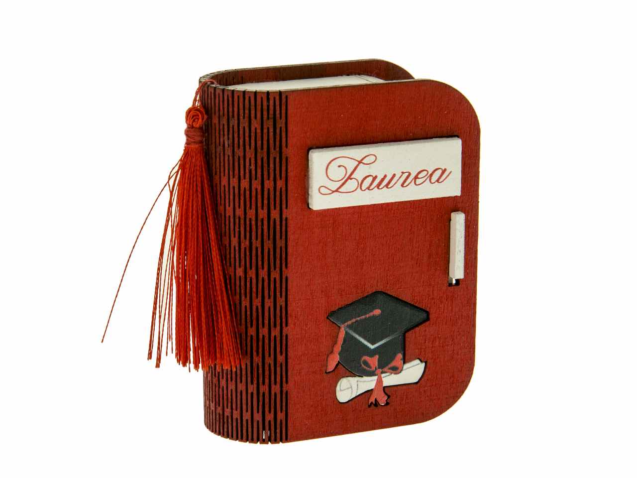 Mini book laurea in legno rosso 6x8cm sc577