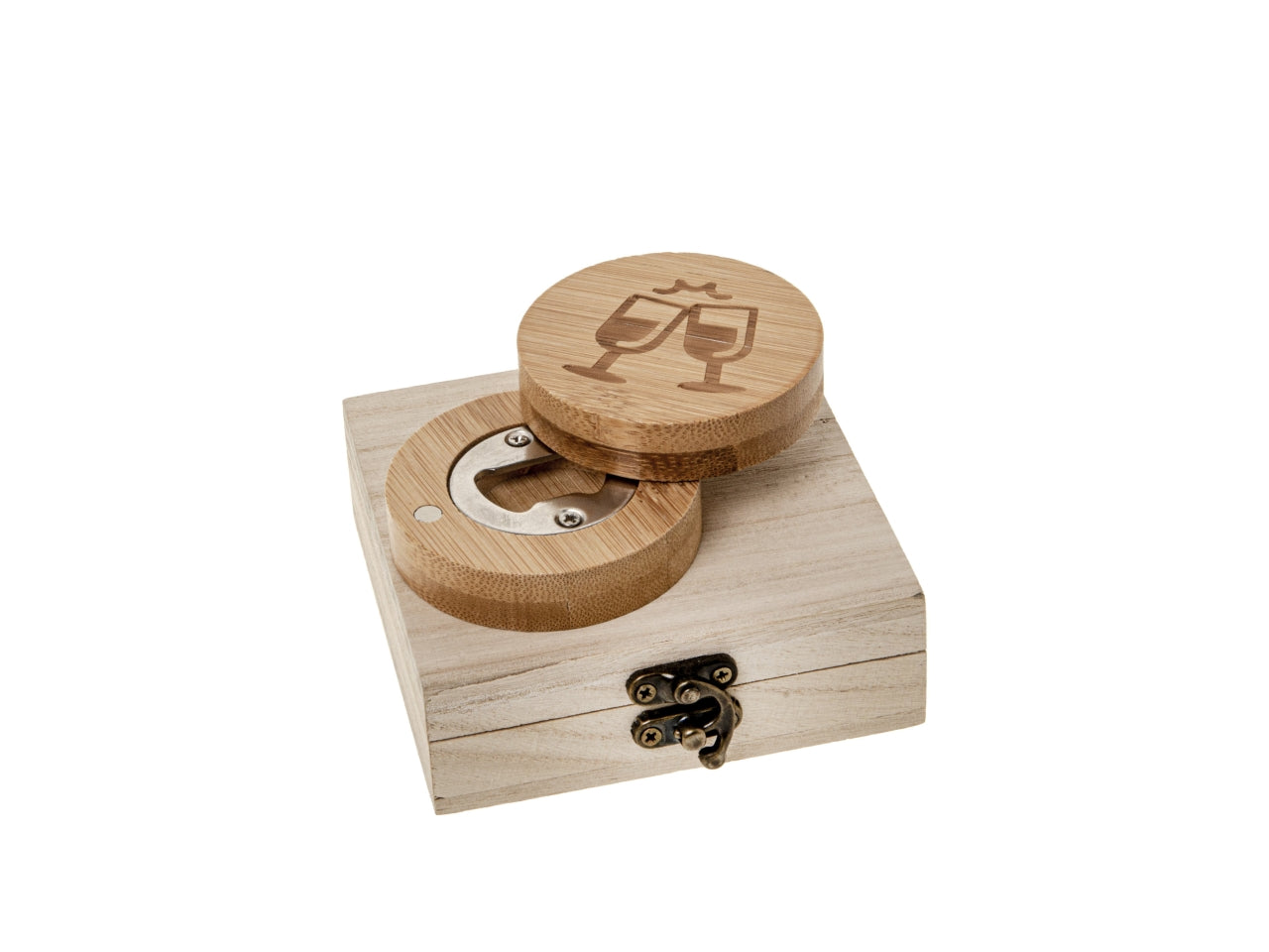 Brinda aperi bottiglia misura d.6,5cm con wood box