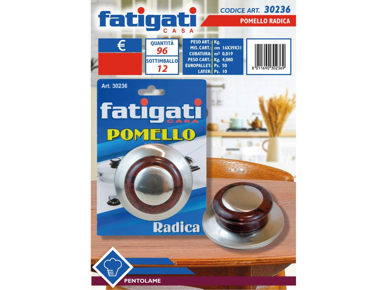 Pomello in radica set da 1 pezzo