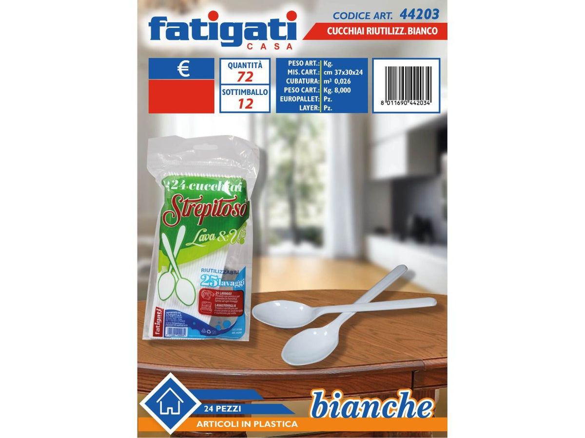 Cucchiai in plastica riutilizzabili bianchi - confezione da 24 cucchiai