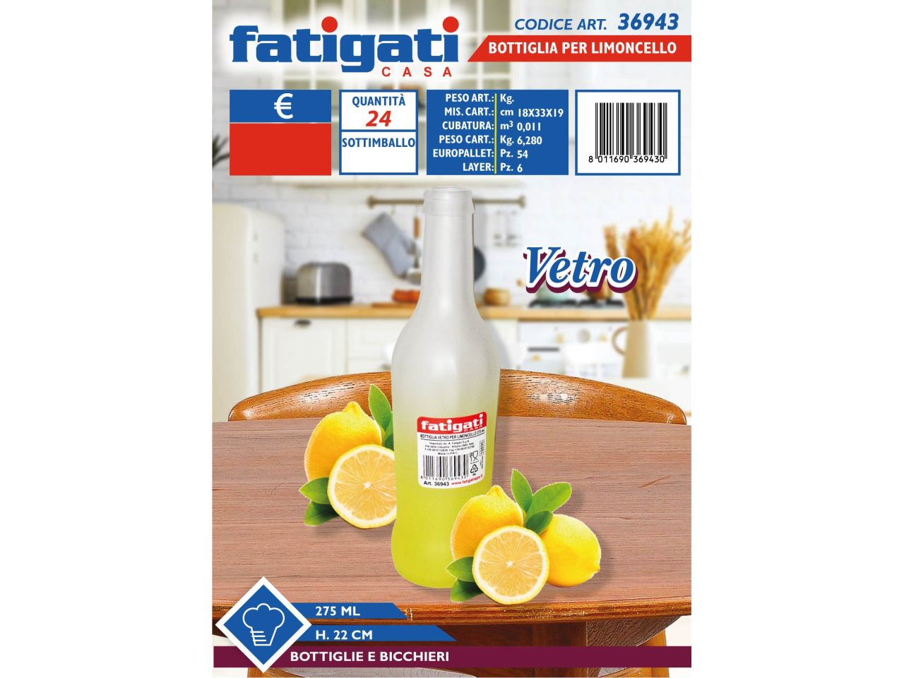 Bottiglia in vetro per limoncello 275ml