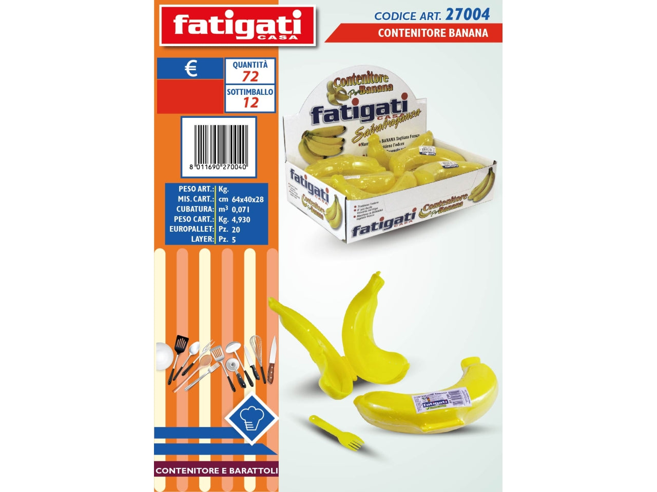 Salva banane in plastica gialla con cucchiaino- Fatigati