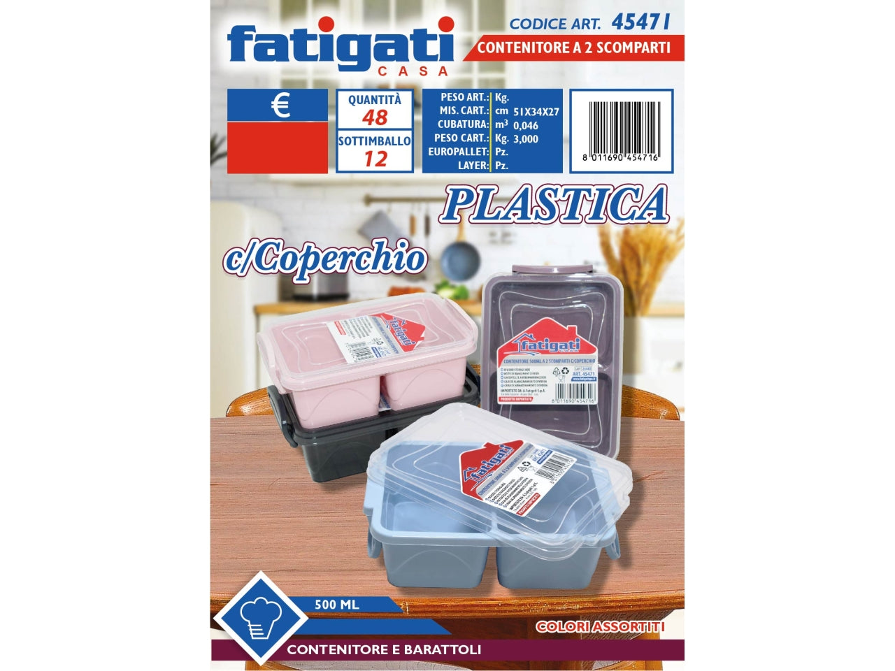 Contenitore salvafreschezza in plastica 2 scomparti in colori assortiti - Fatigati