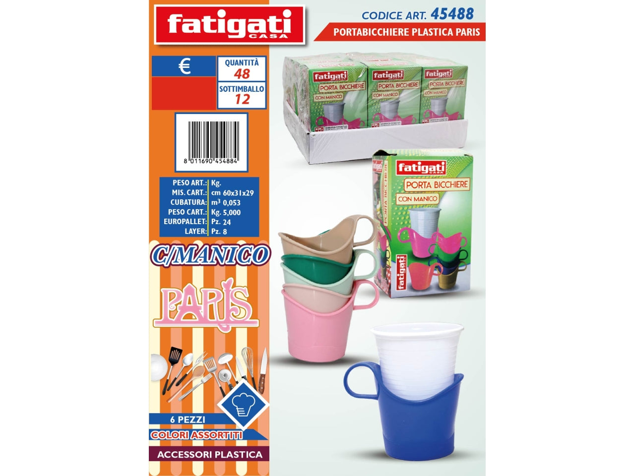 Portabicchiere in plastica in colori assortiti, confezione da 6 portabicchieri - Fatigati $