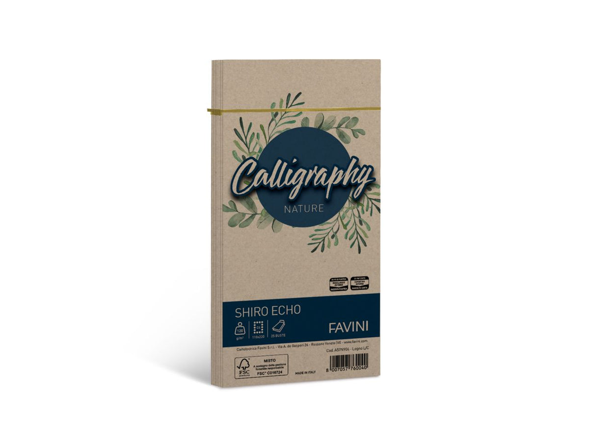Buste calligraphy shiro eco legno misura 110x220mm - la confezione comprende 25 buste