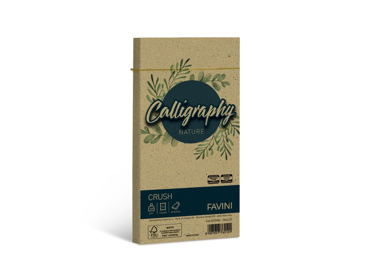 Busta carta calligraphy misura11x22cm 120gr oliva - la confezione comprende 25 buste