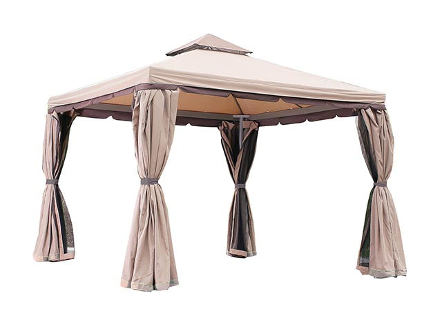 Gazebo passion 3x3xh.2,80mt - tubo in alluminio marrone d.80 - copertura in poliestere 220gr ecrù scuro con doppi lembi - con rivestimento in pa - 4 pareti laterale $