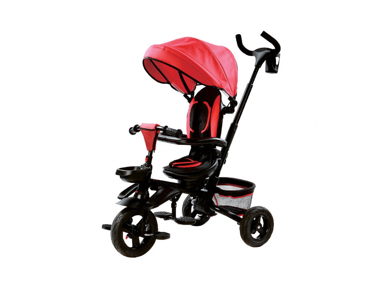 Triciclo Passeggino Evolutivo Pieghevole Con Maniglione Rosso