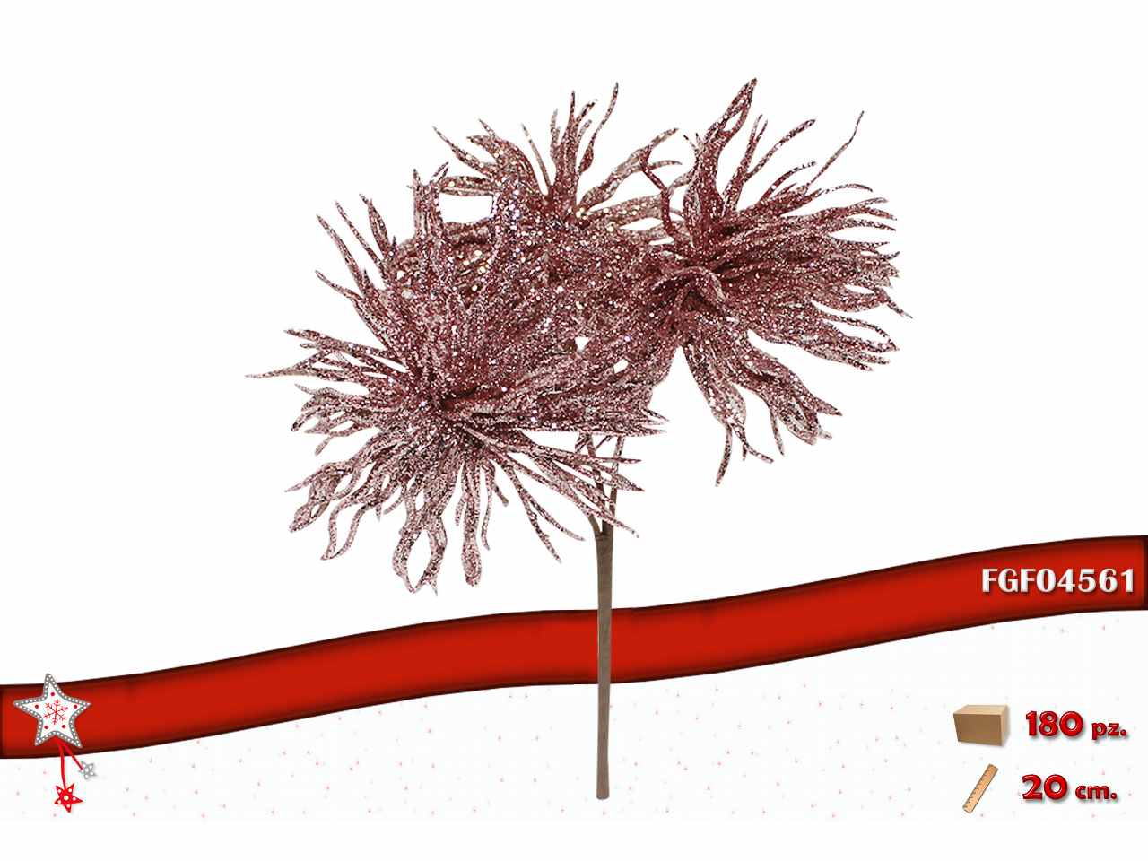 Fiore glitterato rosa 20cm