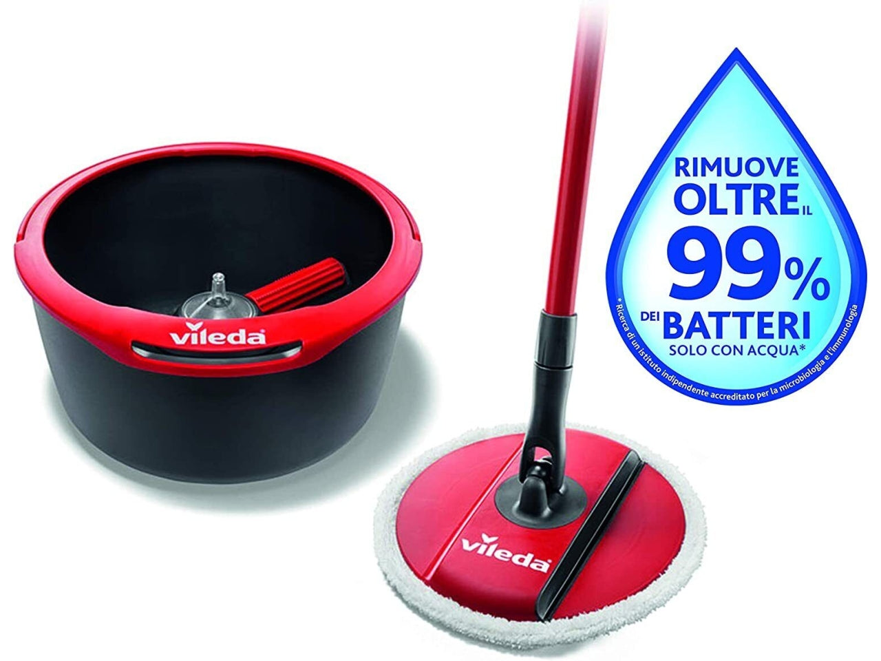 Lavapavimenti Spin & Clean con Sistema di Strizzatura Manuale attivabile attraverso il Manico, Set per la Pulizia dei Pavimenti con Secchio, Rullo pulente, Piastra, Panno 100% Microfibra - Vileda$
