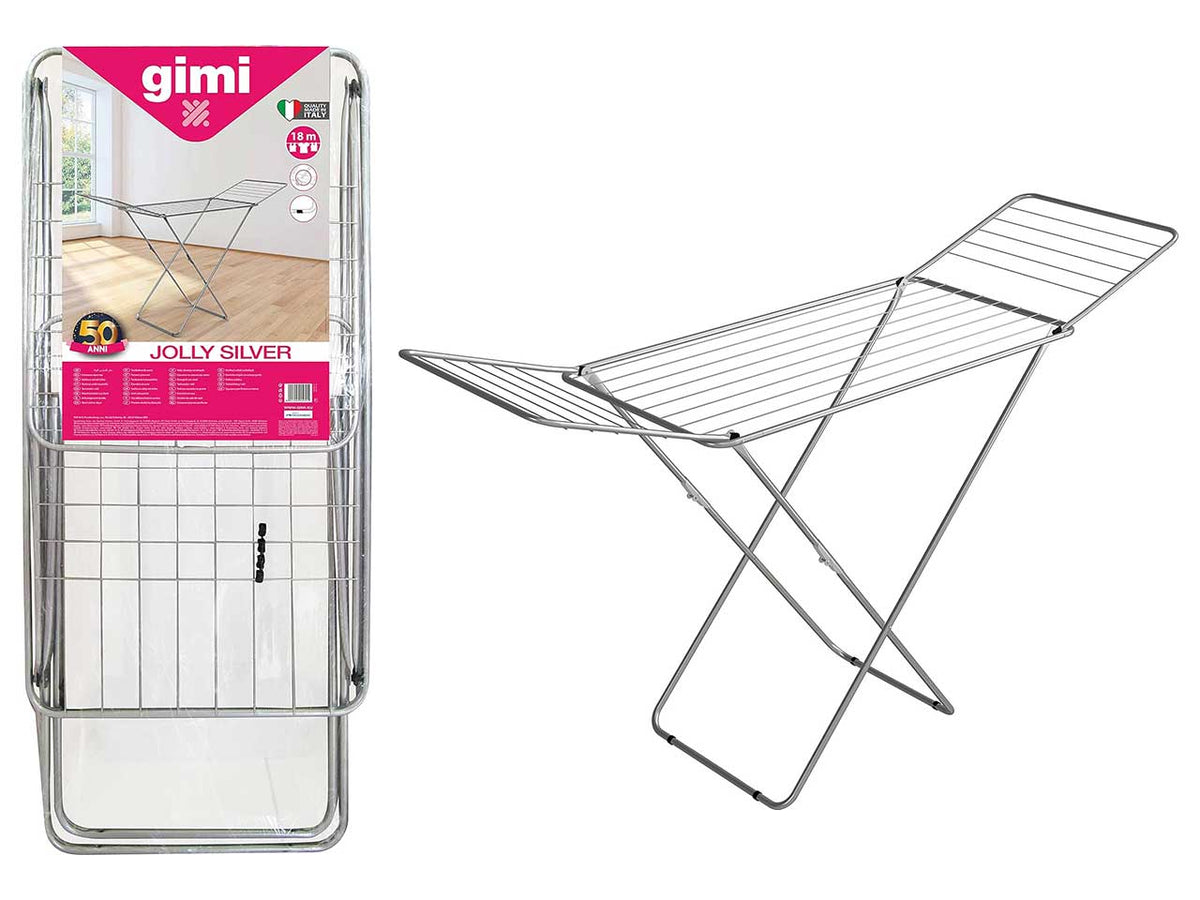 Stendibiancheria Jolly Da Pavimento, Stendino Con Piedi Antiscivolo, Spazio Stenditura 18 mt, Metallo, Per Interni, Acciaio 180 x 55 x 93 cm, 2.55 Kg - Gimi $