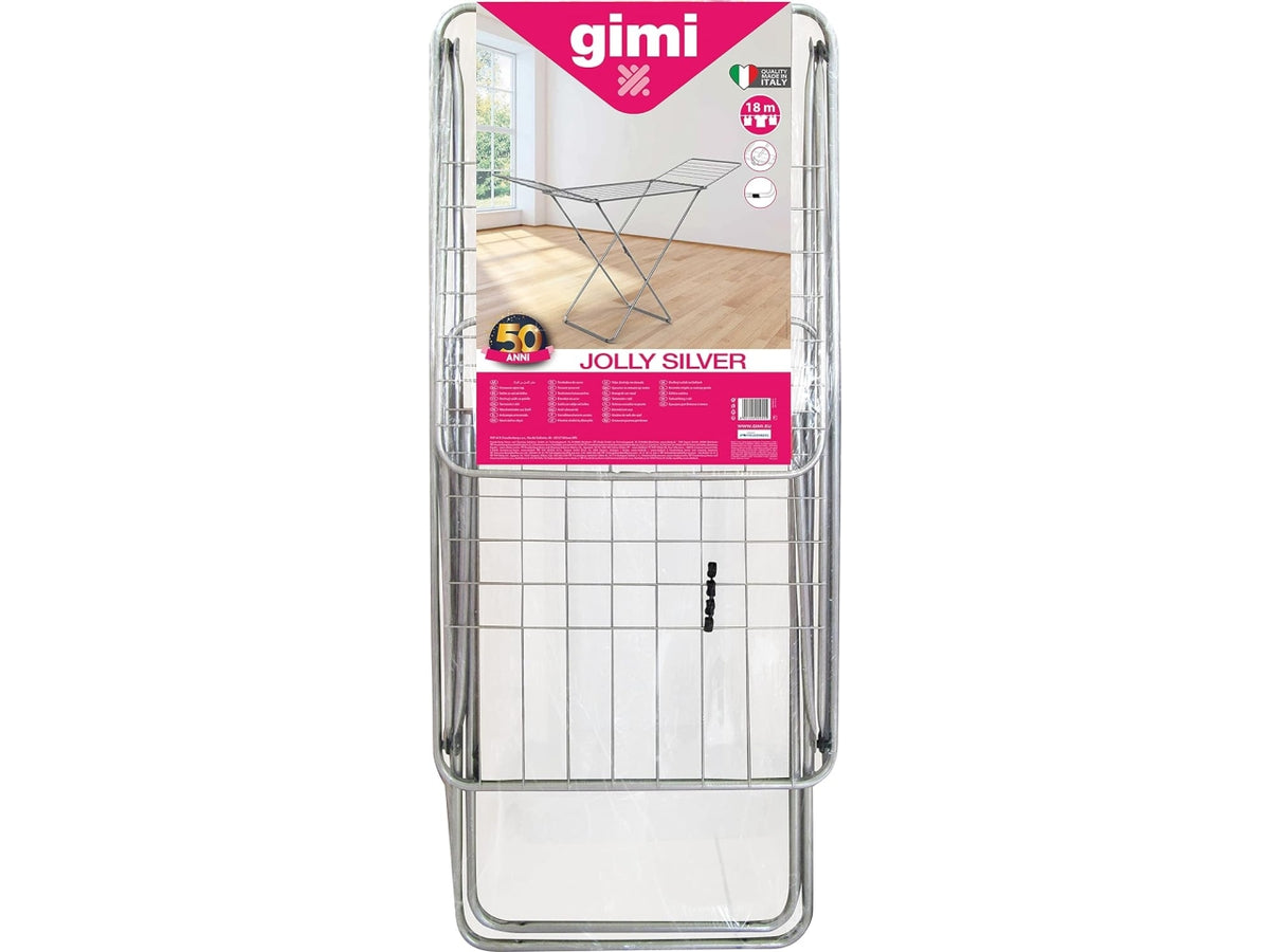 Stendibiancheria Jolly Da Pavimento, Stendino Con Piedi Antiscivolo, Spazio Stenditura 18 mt, Metallo, Per Interni, Acciaio 180 x 55 x 93 cm, 2.55 Kg - Gimi $