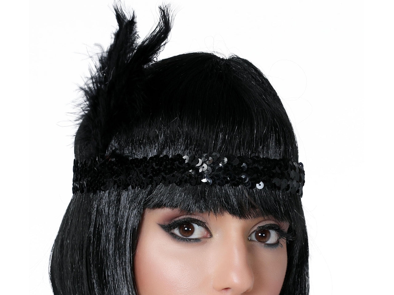 Fascia charleston paillette nero con piume