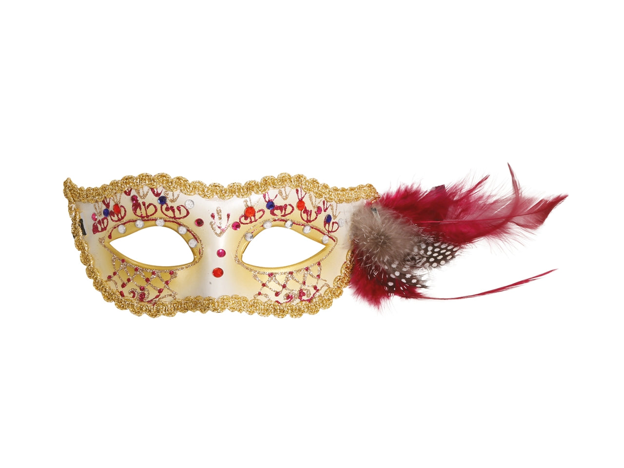 Mascherina bianca con piuma rosa