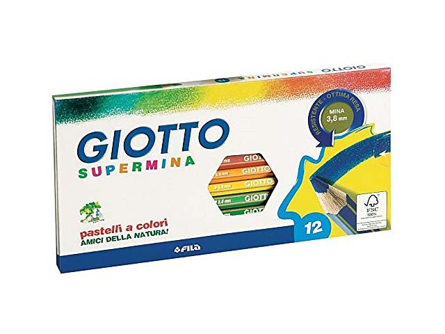 Pastelli supermina esagonale con fusto uguale alla mina colori assortiti D 3.8 mm L 18 cm Giotto