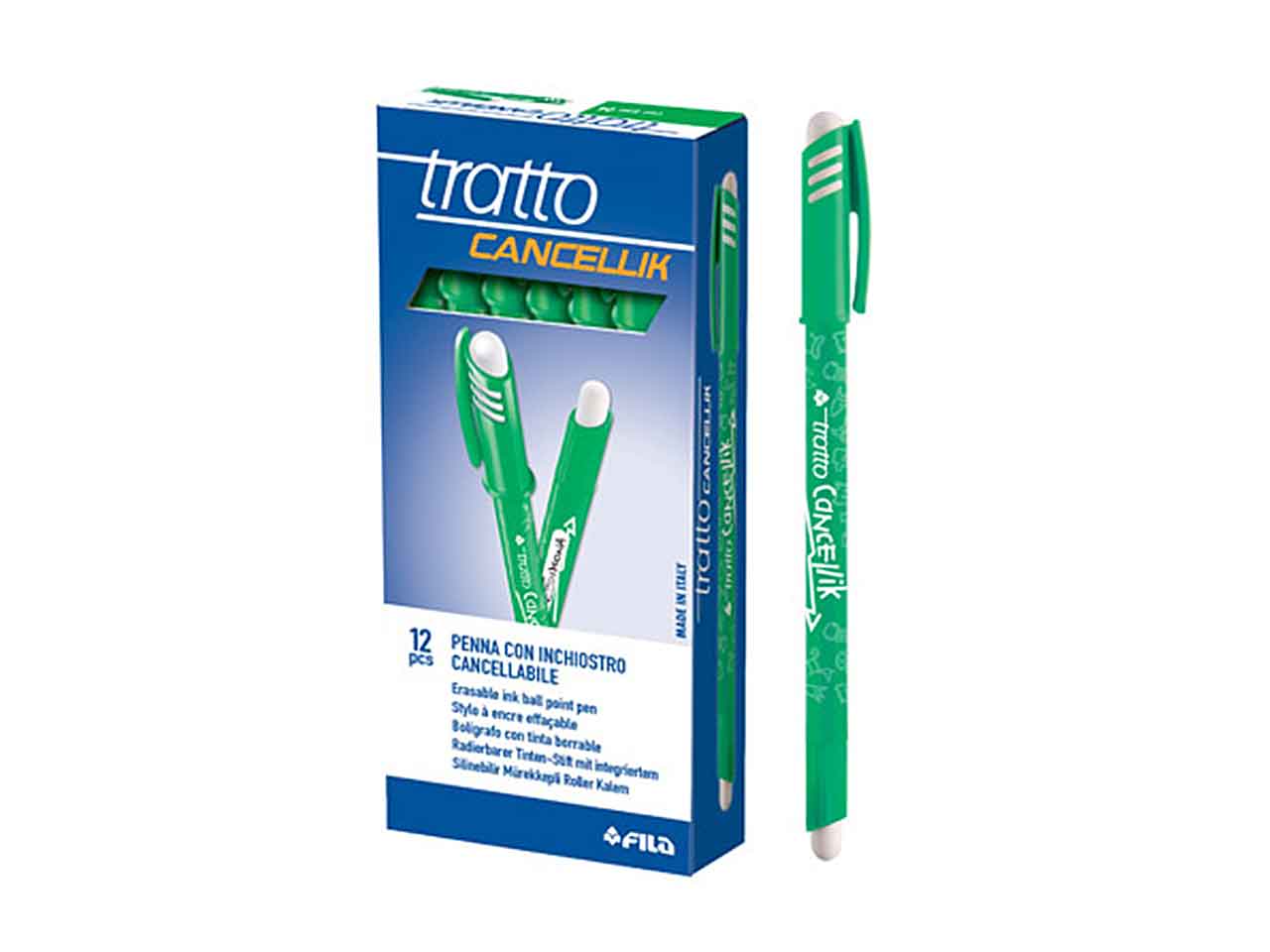 Penna a sfera Fila Tratto Cancellik, con inchiostro cancellabile, con cappuccio verde 0,7 mm