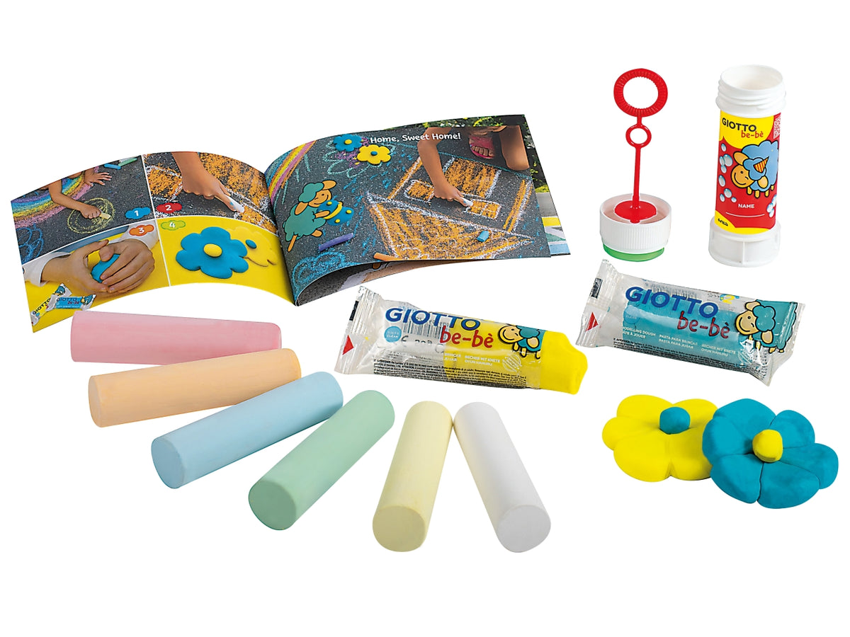 Set Giotto bè-bè Happy Moments con gessi, pasta modellabile per giocare e bolle di sapone - 17x6,5x22 cm - Made in Italy - Fila