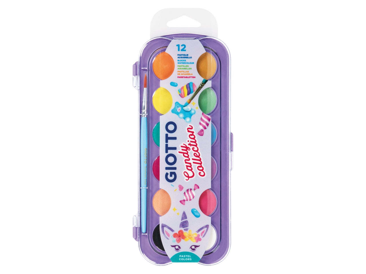 Giotto acquerello Candy Collection confezione da 12 pastiglie e 1 pennello