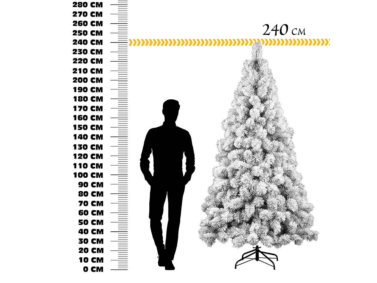 Albero di natale des alpes 240cm floccato d.127cm 740 rami montaggio ad ombrello pp $