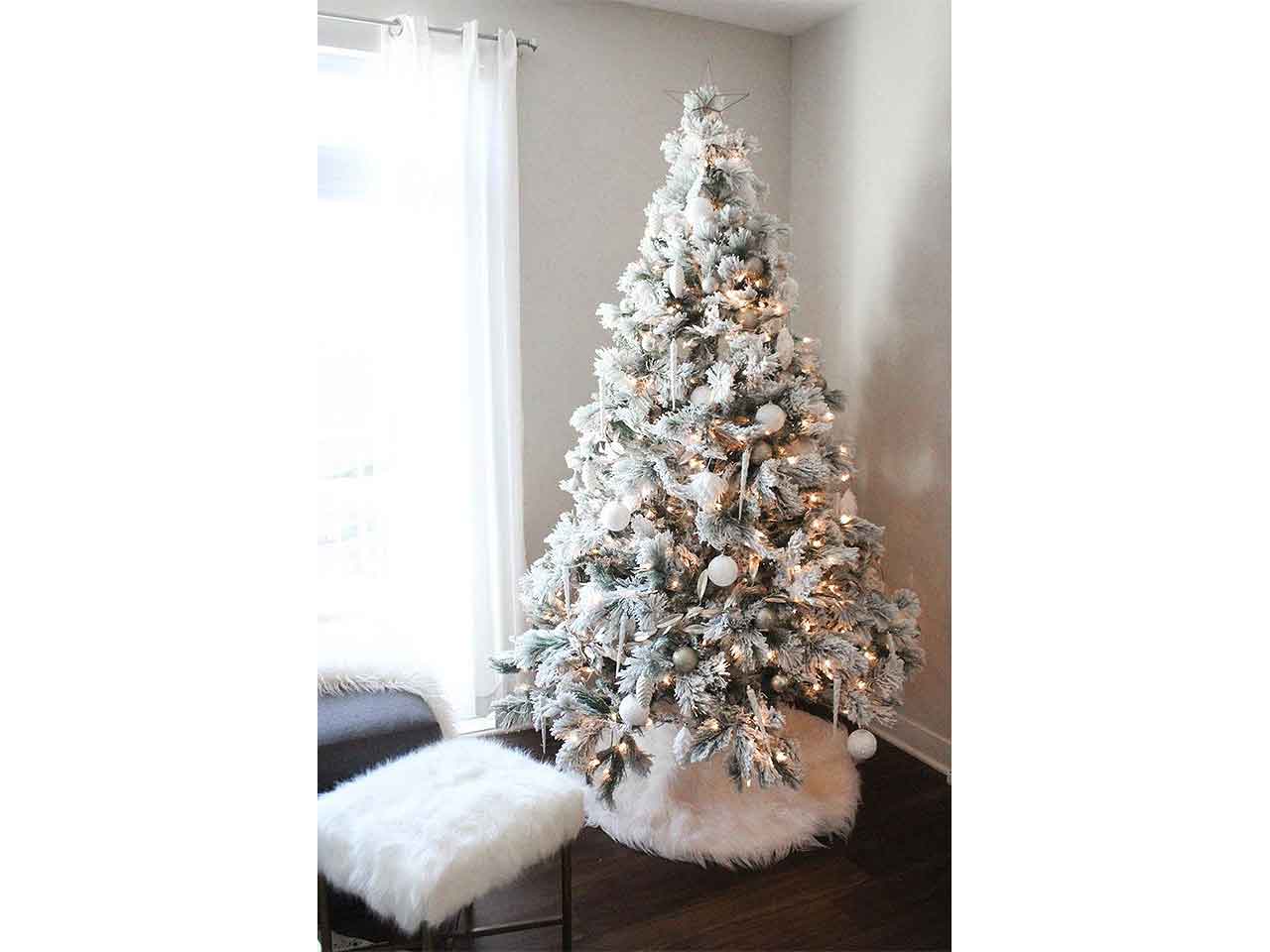 Albero di natale des alpes 240cm floccato d.127cm 740 rami montaggio ad ombrello pp $