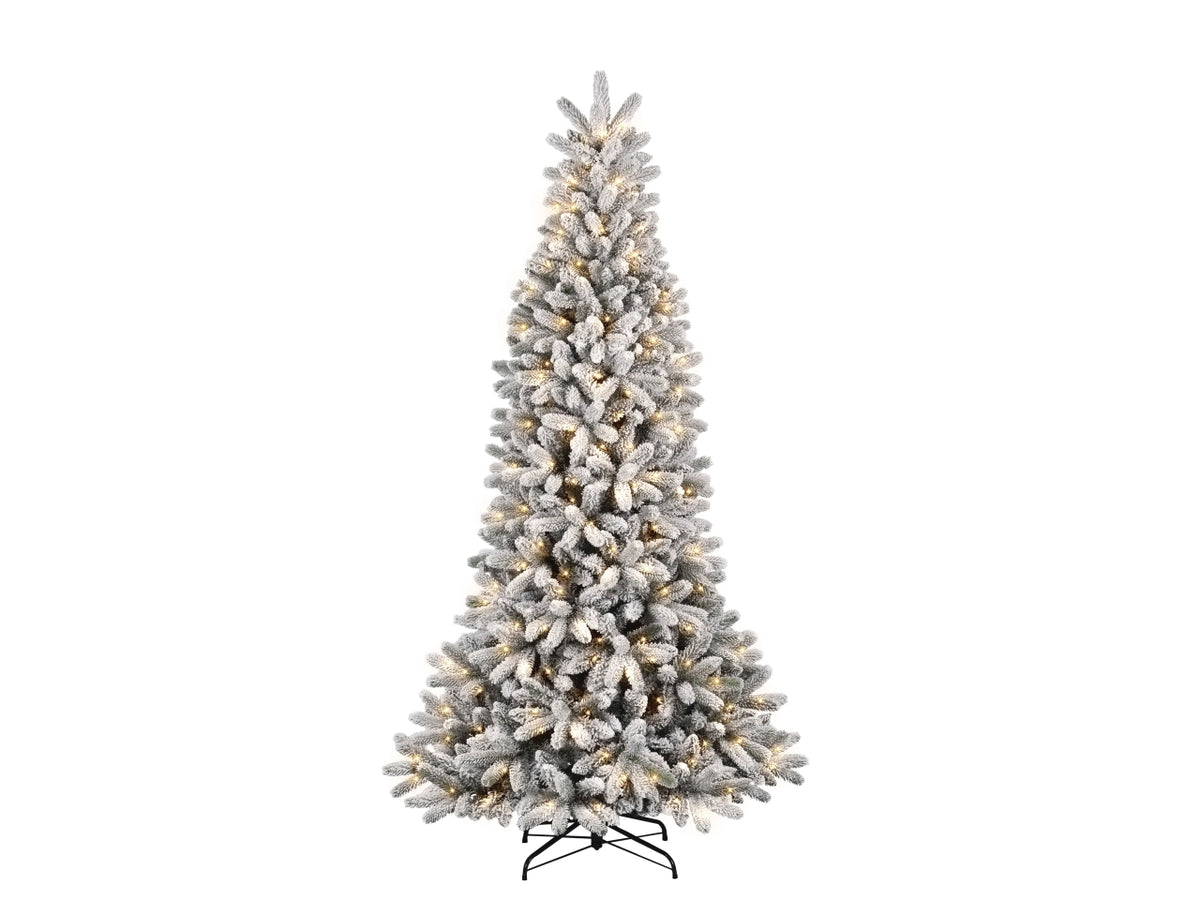 Albero montecarlo floccato 270cm con 450led bianco caldo e giochi di luce 1828 rami diametro 134cm pe+pvc montaggio ad ombrello