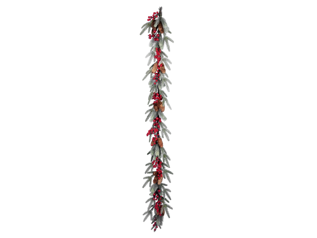 Ghirlanda 180cm con pigne e bacche rosse