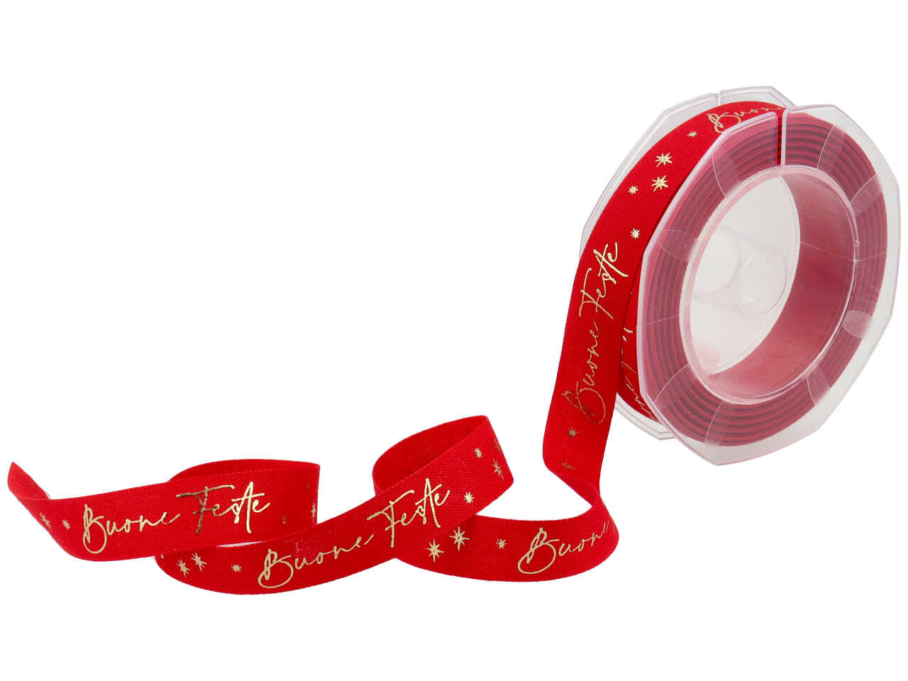 Nastro regalo natalizio con scritta buone feste rosso e dorato in policotone 1,5cmx10m - Furlanis